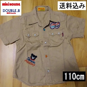 MiKi houSe DOUBLE .B サファリシャツ KIDS【 110 センチ】ミキハウス ベージュカーキ色 半袖
