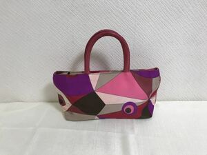  genuine article Emilio Pucci EMILIOPUCCI original leather nylon Mini Boston handbag tote bag business bag lady's pink pattern 