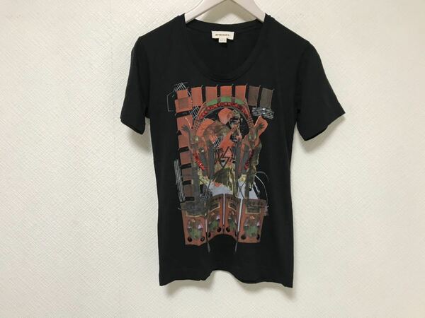 美品本物ディーゼルDIESELコットンビーズプリントタイトTシャツ黒ブラックXSレディースメンズ旅行トラベルロックバンT