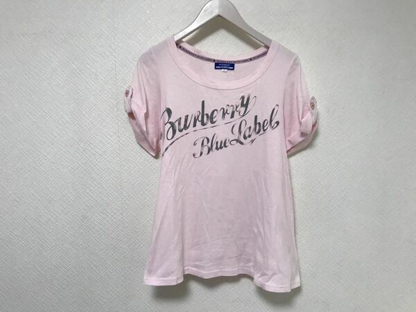 美品本物バーバリーブルーレーベルBURBERRY BLUELABELコットンロゴ半袖Tシャツレディースピンク旅行トラベル38M