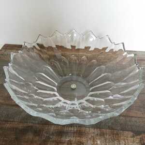 Vintage HOYA GLASS LOTUS LILY serving bowl ビンテージ 保谷ガラス ロータスリリー 盛鉢 コンポート 30.5cm 未使用 [ガラス器 大鉢 昭和]