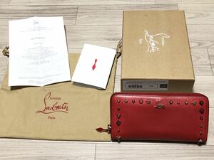 クリスチャンルブタン Christian Louboutin 財布 長財布 ラウンドジップ レッド スタッズ ラウンドファスナー レザー 本革