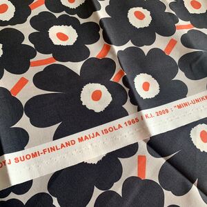 新品★marimekko はぎれ 生地 ミニウニッコ チャコールグレー オレンジ mini unikko 廃盤カラー マリメッコ