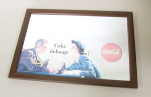 コカ・コーラ パブミラー 49×34cm Coca Cola 木製枠 壁掛け鏡 オールドアメリカン雑貨 看板 札幌市