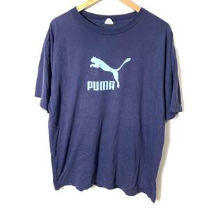 ■カナダ製 PUMA プーマ ロゴプリント 半袖Tシャツ 古着 アメカジ スポーツ ネイビー サイズL■