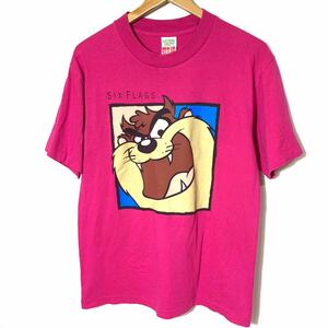 ■90s 90年代 ビンテージ USA製 LOONEY TUNES ルーニー テューンズ SIX FLAGS タズマニアンデビル 額縁プリント 半袖Tシャツ 古着 S■