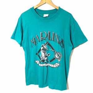 ■90s 90年代 ビンテージ MLB FLORIDA MARLINS マリーンズ プリント 半袖Tシャツ 古着 アメカジ メジャーリーグ ターコイズブルー M■