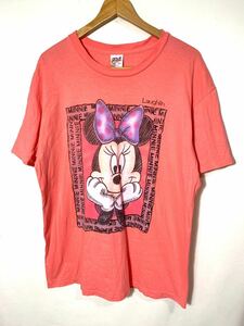 ■90s 90年代 ビンテージ Disney ディズニー ミニーちゃん 絵画風プリント 半袖Tシャツ 古着 アメカジ シングルステッチ ピンク サイズXL■