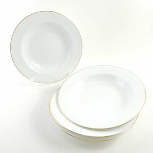 【美品】大倉陶園 OAC ゴールドライン スープ皿 4枚 ホワイト系 22cmプレート パスタ 深皿 セット SY1124A2