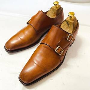 Santoni サントーニ Wモンクレザーシューズ 革靴 6 (25.0～25.5cm) メンズ イタリア製 ブラウン 男性用 ビジネスシューズ 本革