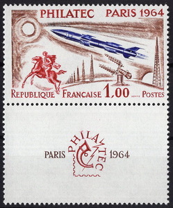 ★1964年 フランス 「パリ国際切手展/タブ付き」1種完 未使用 切手(MNH)(SC#1100)(SC$28.-)★VF-380