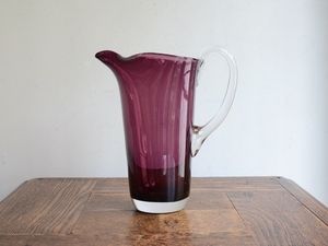 アンティーク花器 オブジェ ヴィンテージデザイン パープルガラス フラワーベース 花瓶 紫水差しピッチャー(H19cm)