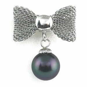 [ronotiko]Ronotico ribbon brooch domestic production burnishing . pearl 10mmlaperu pin Be cook black swb-42