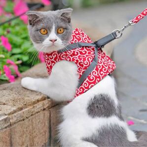唐草模様ハーネス赤色 猫、小型犬 和柄