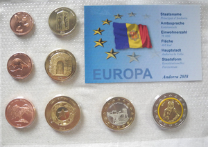 アンドラ ユーロ試作コイン8枚セット 1セント~2ユーロ 見本貨 試鋳貨 2018 プルーフ 新品レア！