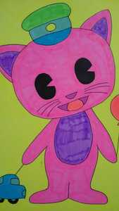 Art hand Auction B5 size original Hand-Drawn artwork illustration Smiling pink cat, Comics, Anime Goods, Hand-drawn illustration