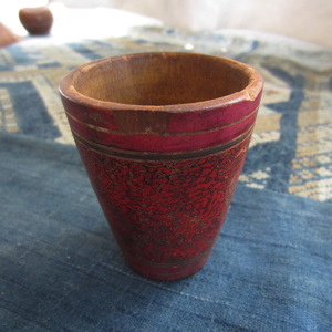 インドの古い木製カップ　Old Wooden Hand Crfated Lacquer Painted Cup