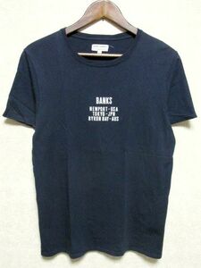 BANKS JOURNAL バンクスジャーナル 半袖 プリント Tシャツ S★紺 ネイビー クルーネック オーガニックコットン 夏物 トップス サーフ系