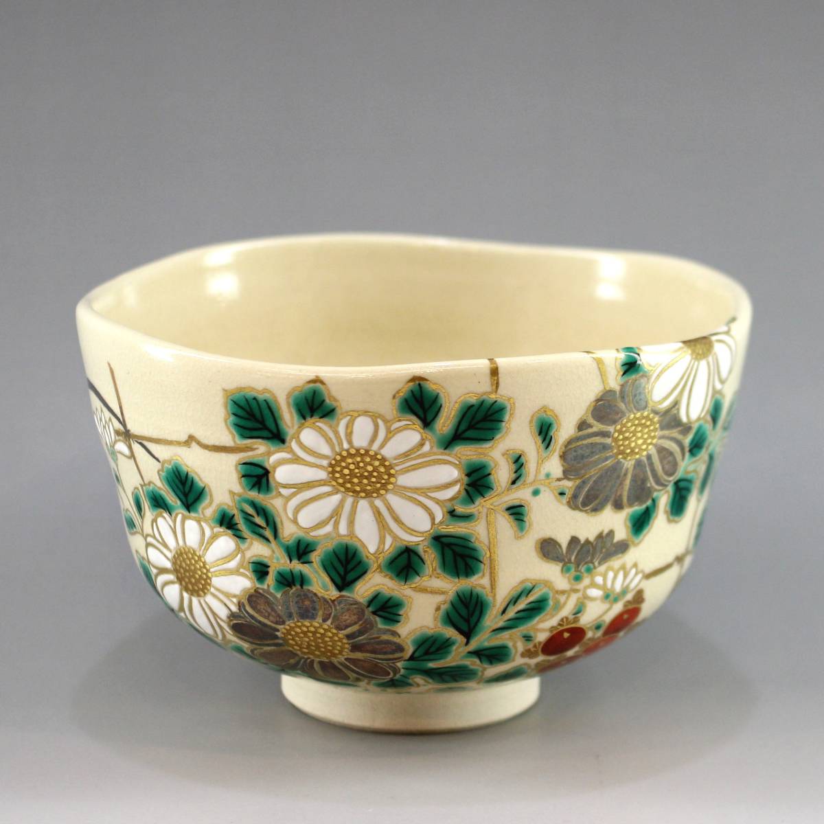 永楽善五郎 14代室 妙全】 仁清写 流水桜絵 茶碗 共箱 茶道具 桜川 花