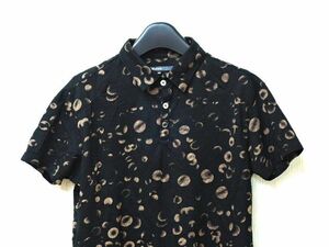 38【hanakazari DOTS S/S POLO SHIRTS 0100-27503 Black ハナカザリ ポロシャツ メンズ ドット ランダム 総柄 ダーツ】