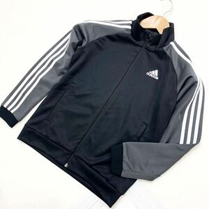 アディダス adidas ジャージ トップ キッズ 150cm 子供用 スポーツウェア ブラック グレー シンプル 定番♪背ロゴ♪■CE133