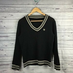  american Luxy * collar / hem line / long sleeve sweatshirt [XS/ black × white × ash ]V neck / rib knitted /*BA60-A