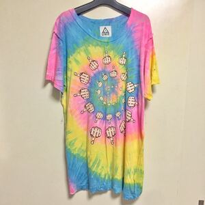 レア☆ UNIF 中指ぐるぐる タイダイ Tシャツ 染め ピンク イエロー ブルー fuck 派手 半袖 ユニフ ユニセックス メンズ レディース