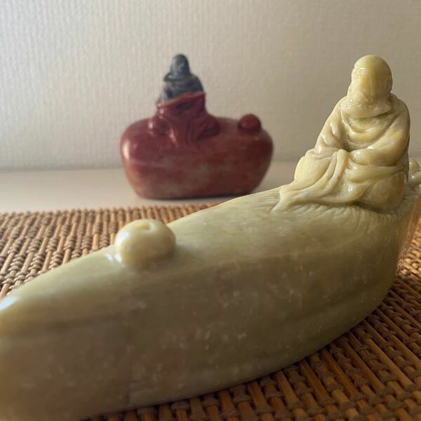 寿山石製　お香立て　スタンド　逹摩様 置物 古美術