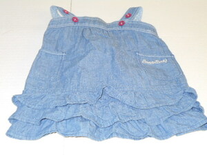  clothes Kids 90 size Denim no sleeve One-piece shoulder string adjustment possibility 3can4on control number 51