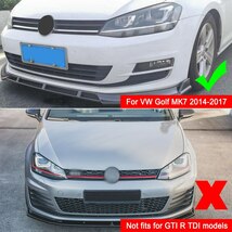 3 個 カーボン/マット光沢 黒ABSフロントバンパーリップスポイラーディフューザー唇VWゴルフMK7 2014-2017_画像6