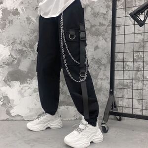 ジョガーパンツ テーパードパンツ チェーン ストリート カーゴパンツ ワークパンツ メンズ レディース M L XL 黒 ブラック