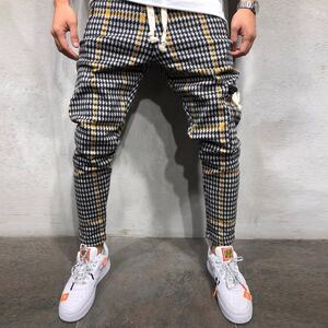 テーパードパンツ チェック 千鳥柄 ジョガーパンツ ストレッチ ボトムス スキニーパンツ メンズ レディース 原宿系 黄色