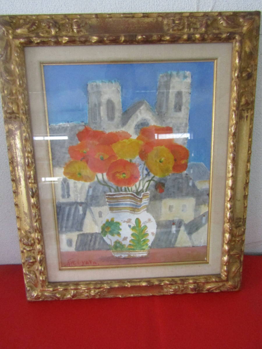 Fleurs et église par Shinya Miyata (S198), Peinture, Peinture à l'huile, Nature morte