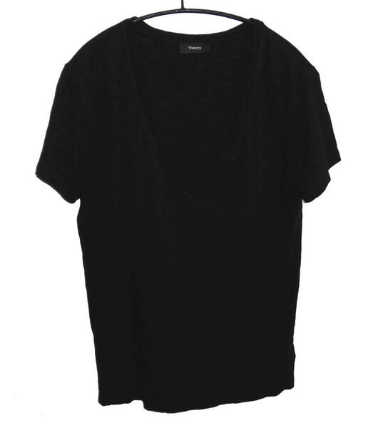 美品 定価1.3万 THEORY セオリー 17ss スラブ織り Vネック Tシャツ S 黒 7101030/NEBULOUS/DAYNE