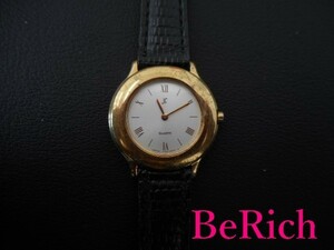 Jr( No-brand ) lady's wristwatch quartz black × Gold × white SS× leather [ used ]ht976