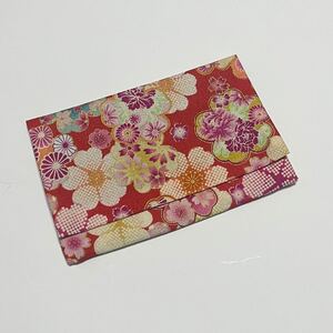 和柄 マルチケース お薬手帳 母子手帳 通帳ケース ハンドメイド 赤 花柄