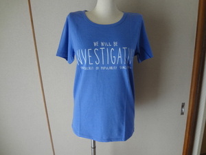 新品。プリントTシャツ、くすみブルー。杢調、カットソ－、Tシャツ
