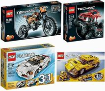 sD215　レゴ　42007 モトクロスバイク+42005 モンスタートラック+31006 ハイウェイスピードスター+4939 クールカー　LEGO社純正品_画像1