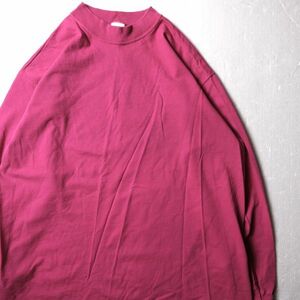 90's USA製 ラッセル クルーネック ロングスリーブ コットン Tシャツ ピンク (XL) ロンT 無地 90年代 アメリカ製 旧タグ RUSSELL