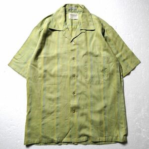 60’s Desmond’s オープンカラー ストライプ 半袖 ボックス シャツ (S) 黄緑系 織り柄 60年代 ヴィンテージ ビンテージ