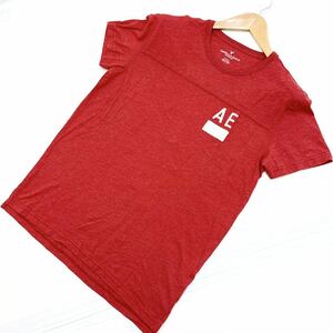 アメリカンイーグル AMERICAN EAGLE 胸ロゴ レッド 半袖Tシャツ Mサイズ 細身 キレイ目 好シルエット 古着 アメカジ♪アバクロ■ED72