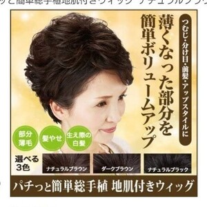 パチッと簡単総手植 地肌付きウィッグ ダークブラウン