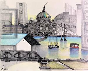 Art hand Auction Susumu Sekiguchi Port Yokohama, Hand-drawn and autographed, certificate, Comes with a high-quality frame, free shipping, Mixed Media, Artwork, Painting, others