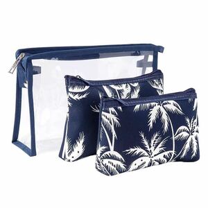 3 piece set navy Hawaiian pouch / cocos nucifera Hawaii make-up pouch make-up pouch cosme monstera hula dance multi travel travel case 