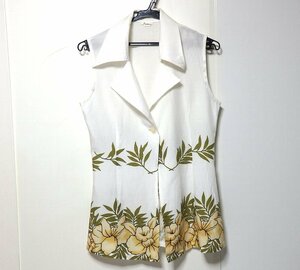 【g uneva?】日本製・ホワイトに花柄・ノースリーブラウスジャケット・ベスト・Mサイズ!