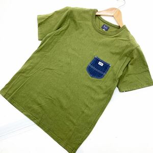 Lee リー 緑 グリーン 胸ポケ 半袖 ポケットTシャツ Mサイズ ロゴ入り アメカジ 古着 スリム キレイな形♪シンプルな一枚♪■CD85