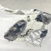 ブランド古着 OSHIMA REI シルク Tシャツ ワンピース 半袖 / 白 スパンコール レース 日本製 マチュピチュ_画像3
