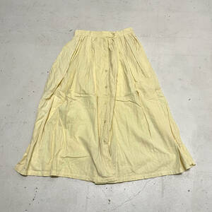 USA古着 80s PUTUMAYO コットン スカート W26 黄色 ロング 前開き シャツ生地 前ボタン パステル フェミニン ポケット付き アメリカ 80年代