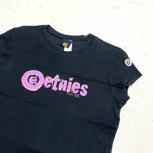 USA古着 90s etnies プリント Tシャツ 黒 ショートスリーブ 半袖 小さいサイズ エトニーズ スケボー アメリカ製 ヴィンテージ オールド 