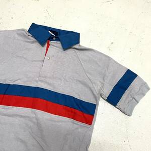 USA古着 80s BREAK-AWAY ポロシャツ 半袖 スナップボタン Tシャツ生地 切り替えデザイン 小さいサイズ ラグラン袖 グレー アメリカ 80年代